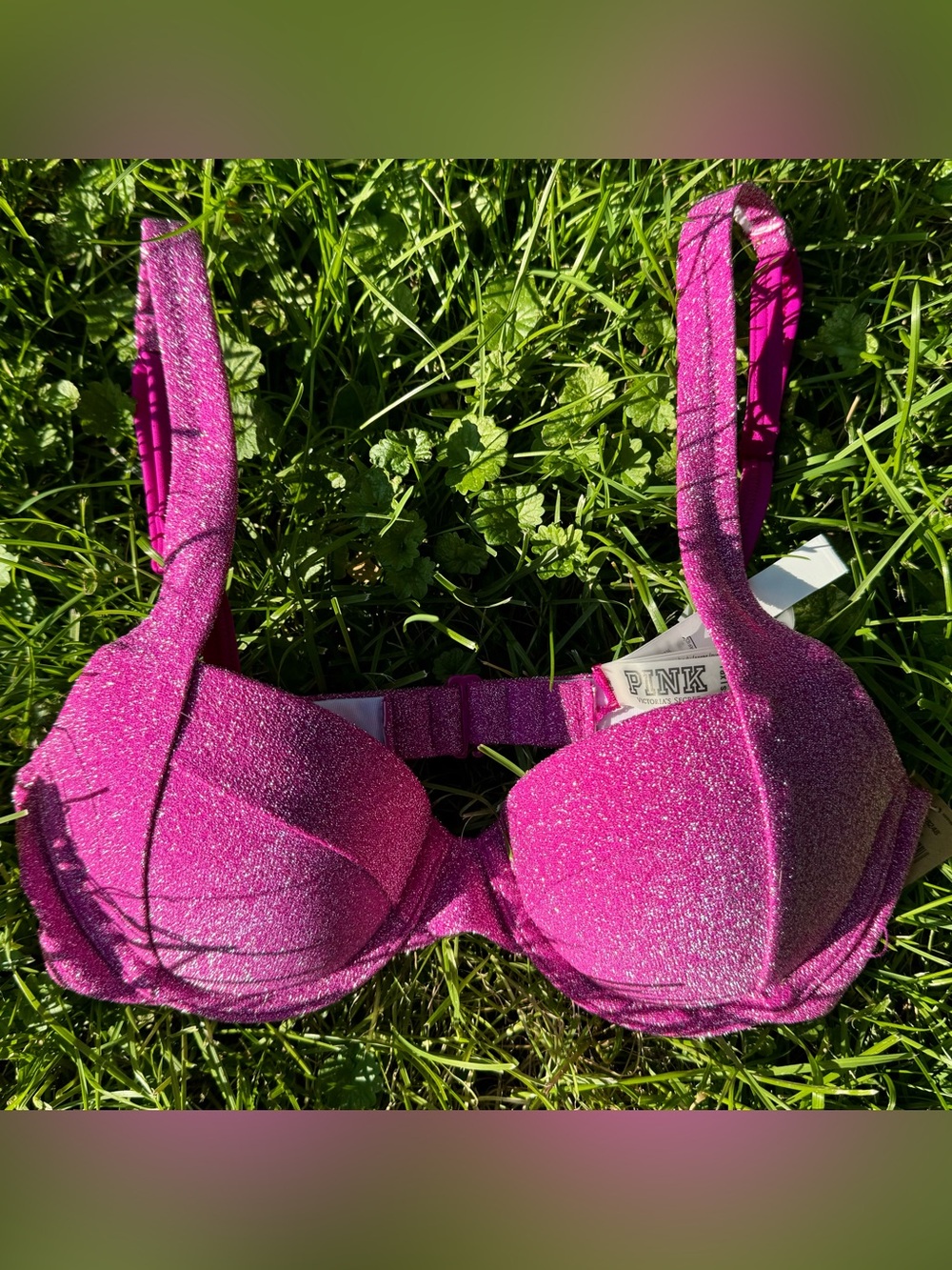 New PINK Dahlia Magenta Purple Push Up Shimmer Bikini Top